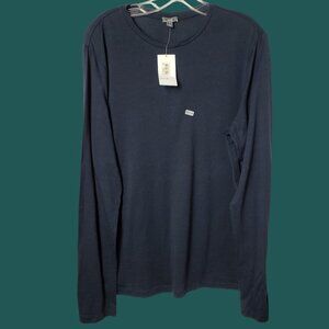 Vince Mens Long Sleeve Crew Neck T-Shirt Cotton Cashmere Navy Large